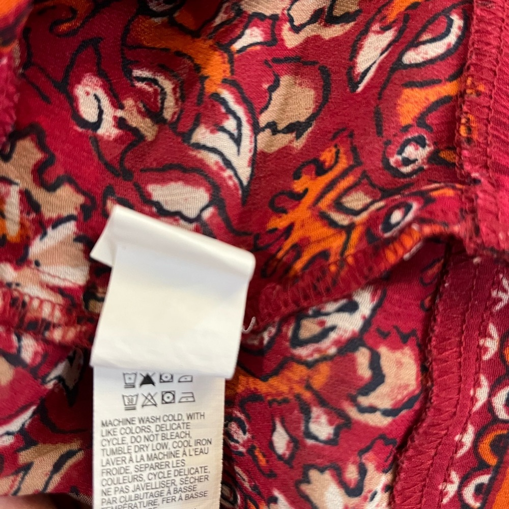 LUCKY BRAND BOHO FLORAL V-NECK RED ORANGE SLEEVELESS SHEER BLOUSE SIZE SMALL - Picture 16 of 16